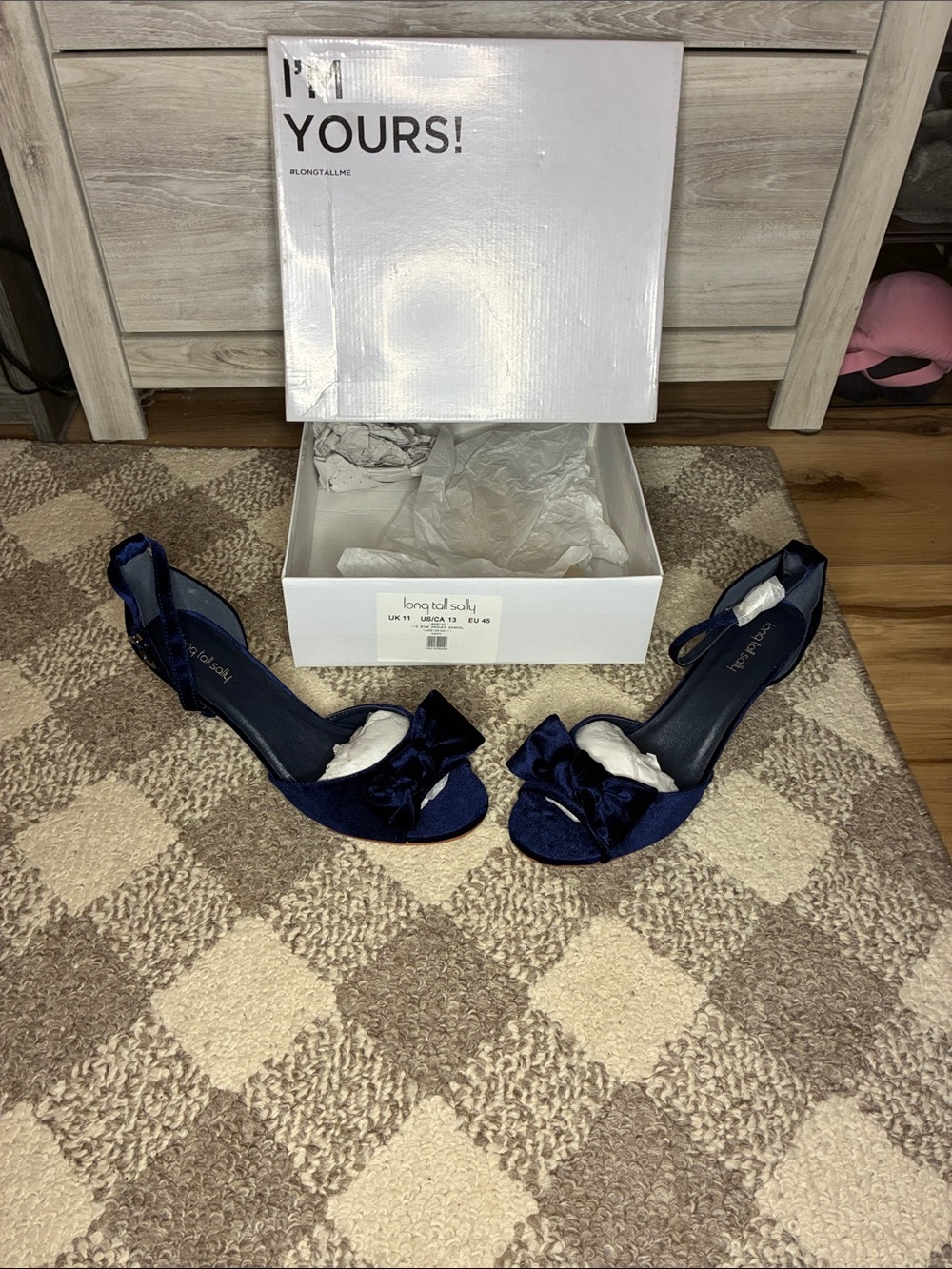 long tall sally Navy Velvet Bow Peep-Toe Slingback Heels - NWT